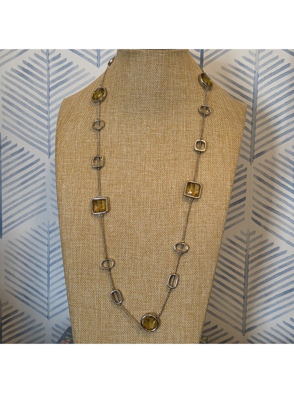 Lia Sophia MIDORI 38" Silver Tone Yellow Glass Cabachon Beaded Necklace